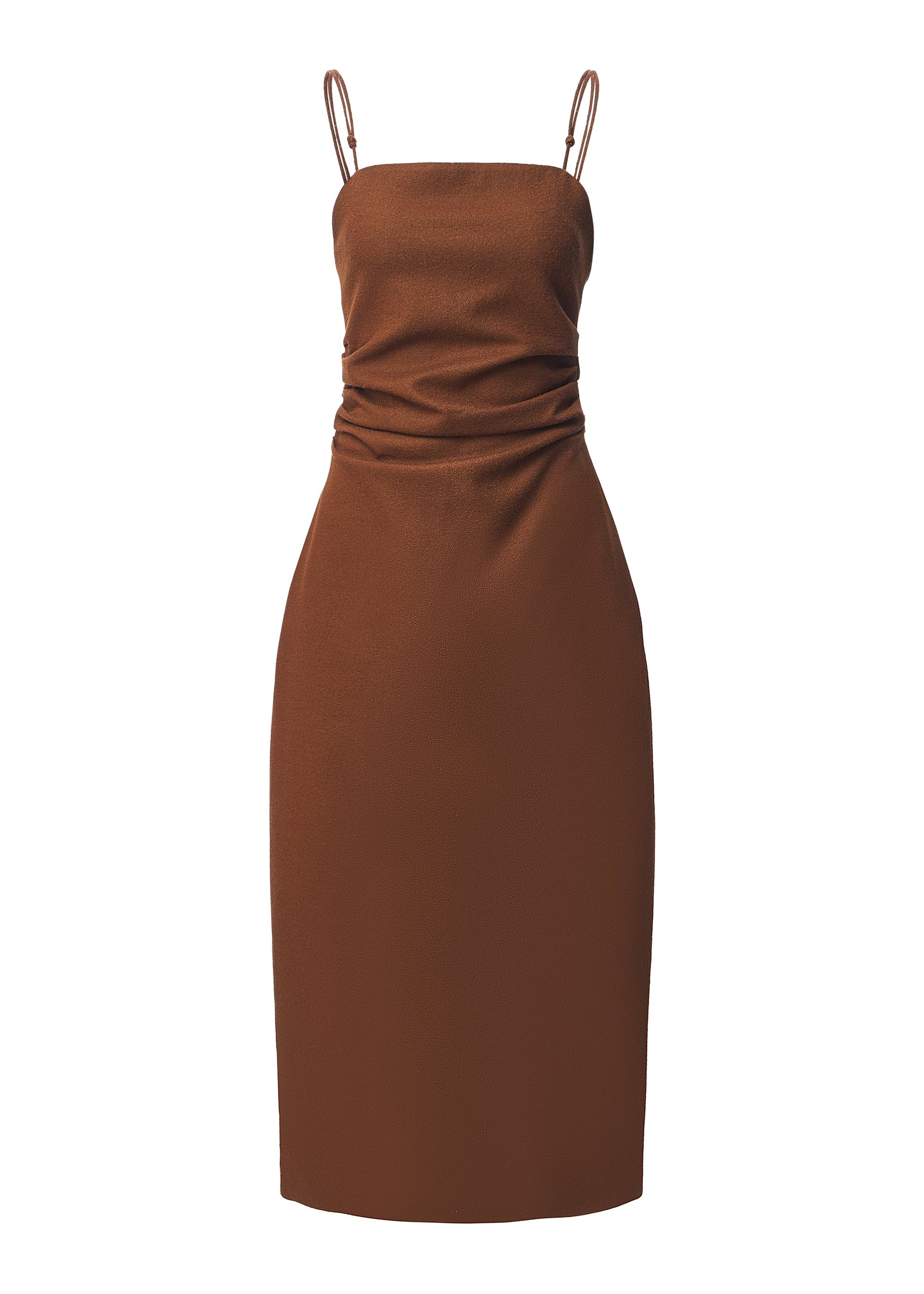 Wool Oval Draped Dress with Scarf Brown  Subtle Le Nguyen