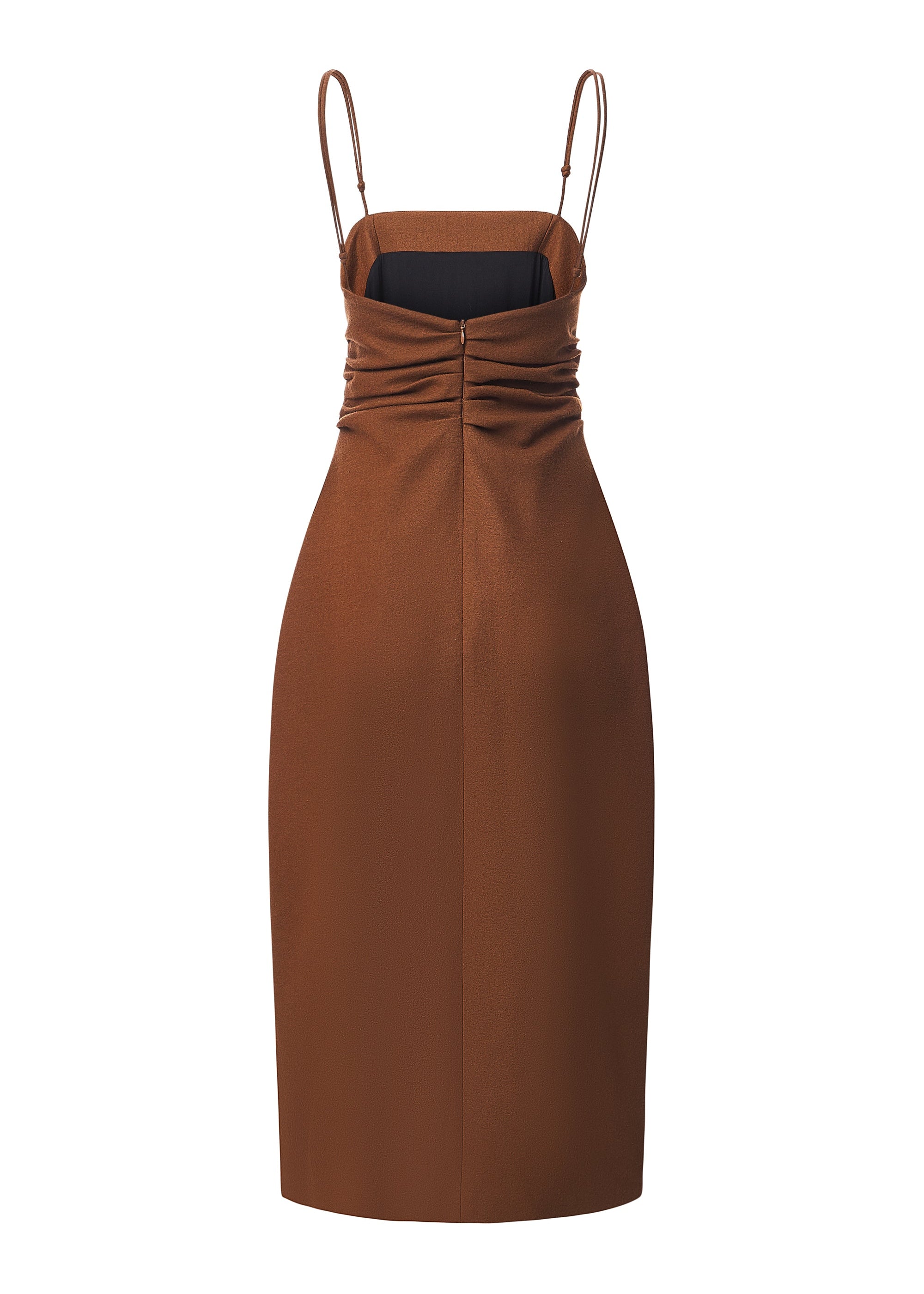 Wool Oval Draped Dress with Scarf Brown XS / Brown Wool Oval Draped Dress with Scarf Brown XS / Brown