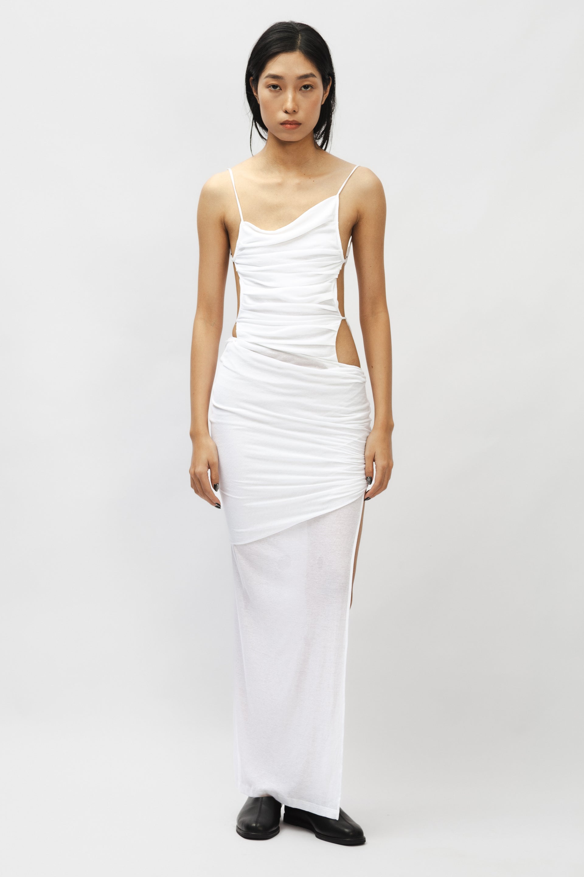 Draped Backless Dress White – Subtle Le Nguyen