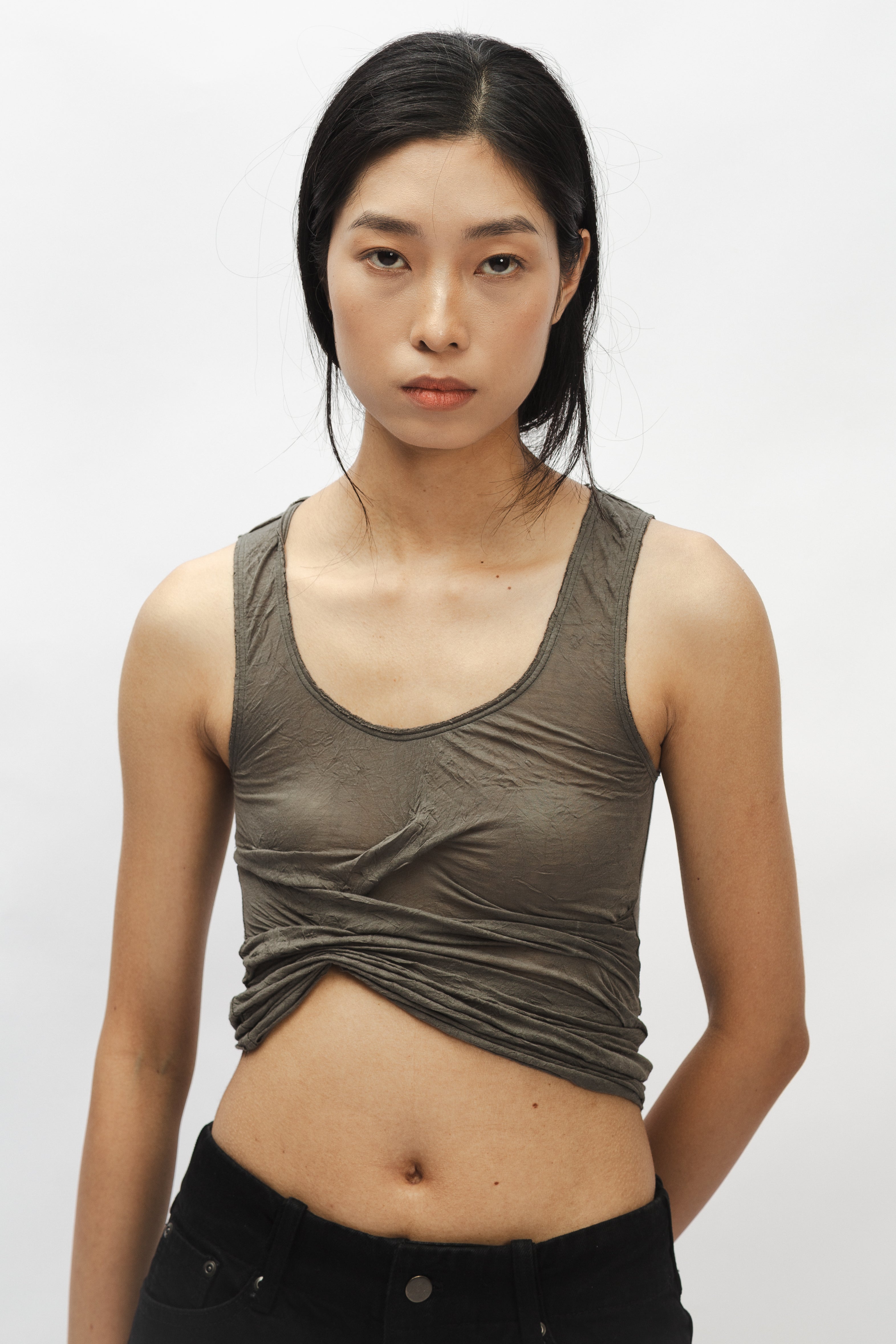 Draped Wrinkled Tank Top Green – Subtle Le Nguyen
