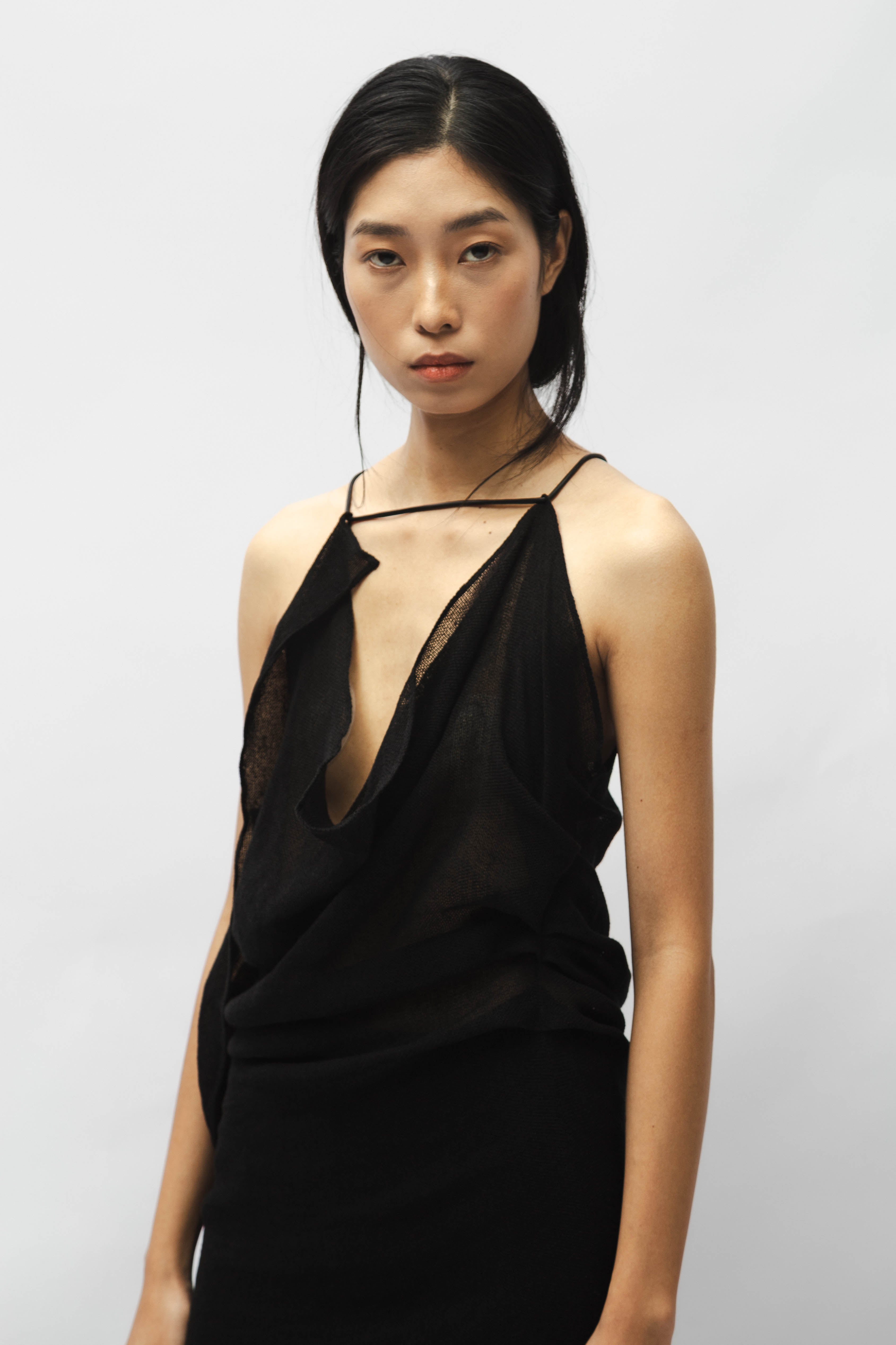 chinese dress ladies Draped Sheer Linen Dress – Subtle Le Nguyen